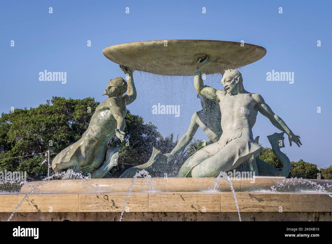 Triton fontana a la Valletta, Malta. Foto Stock