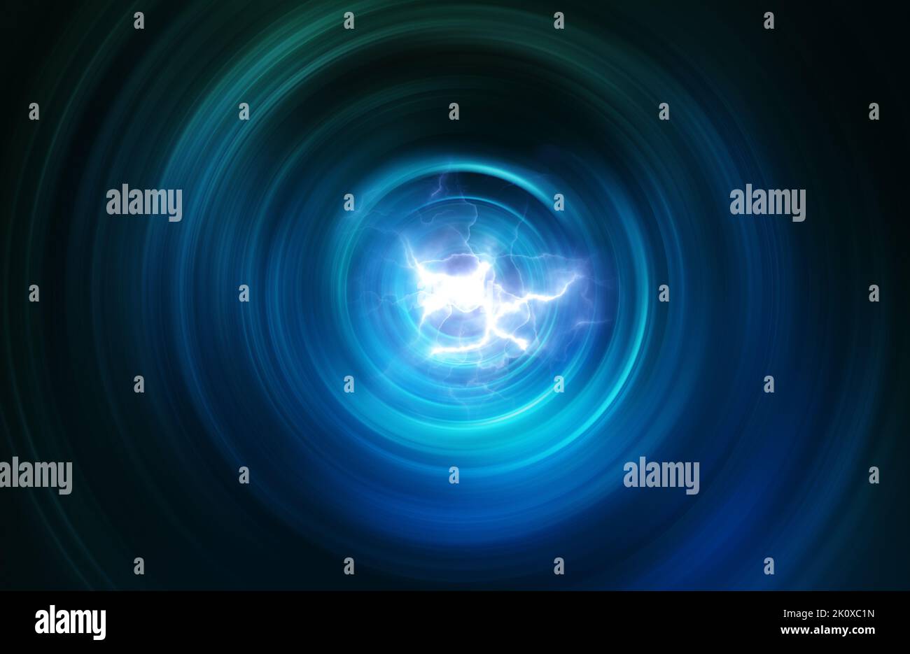 sfondo radiale con asbtract blu con luci di energia al centro Foto Stock