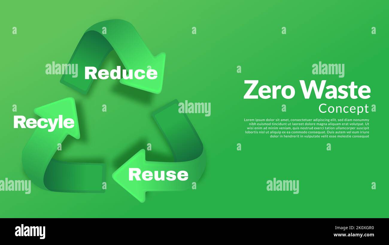 concetto di zero sprechi. riduzione del riciclaggio di riutilizzo. visualizzazione di pagine web, poster e presentazioni ecocompatibili Illustrazione Vettoriale