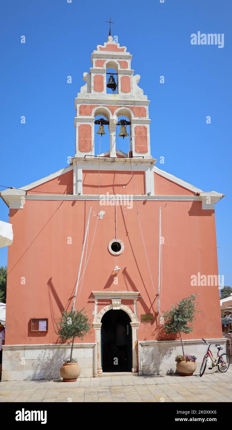 Campanile della chiesa nella città di Gaios isola di Paxos, Grecia Foto Stock