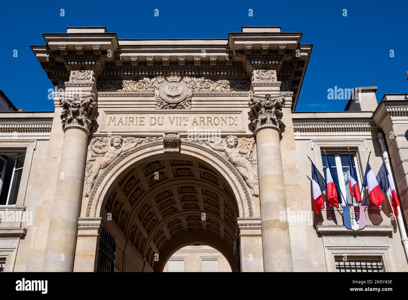 Vista esterna della facciata del municipio del 7th ° arrondissement di Parigi, Francia Foto Stock