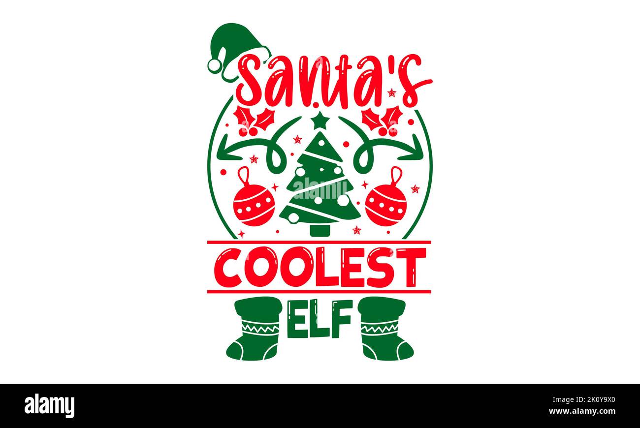 Babbo Natale più cool Elf - Natale t-shirt design, mano disegnata frase di scrittura, calligrafia grafica design, SVG file per tagliare Cricut e Silhouette Foto Stock