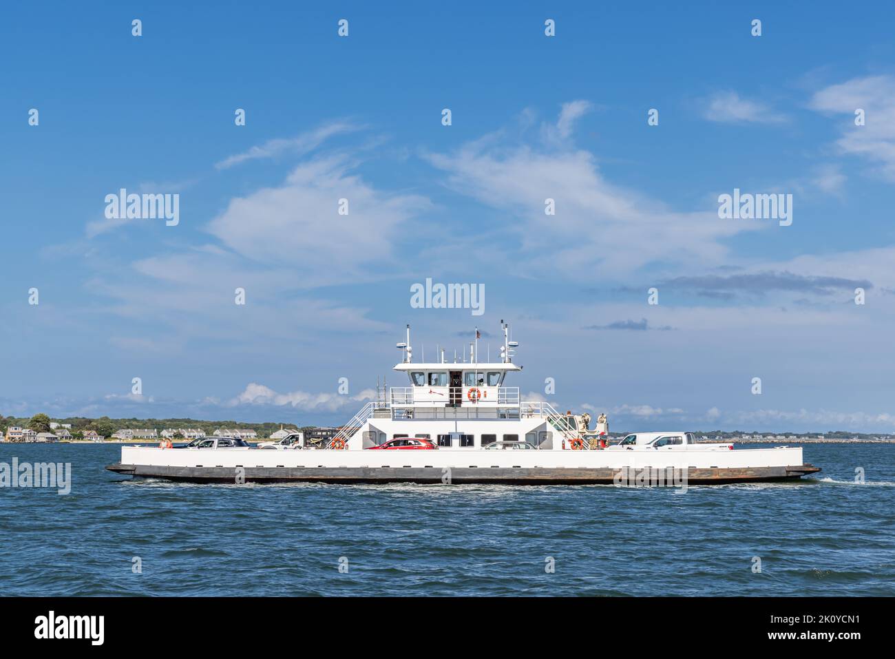 Il North Ferry Boat, Menantic arrivando a Greenport, NY Foto Stock