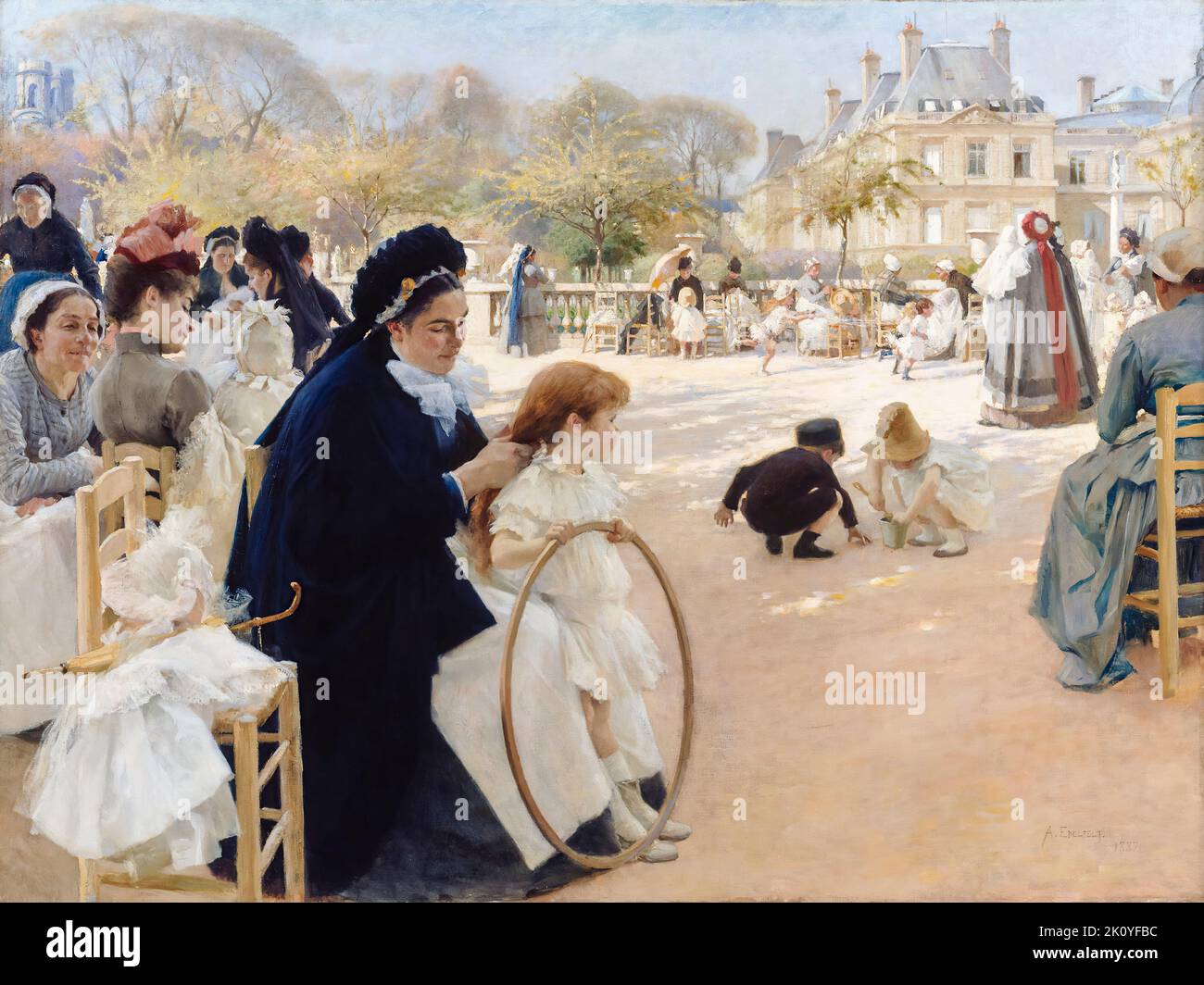 Albert Edelfelt pittura, i Giardini di Lussemburgo, Parigi, olio su tela, 1887 Foto Stock