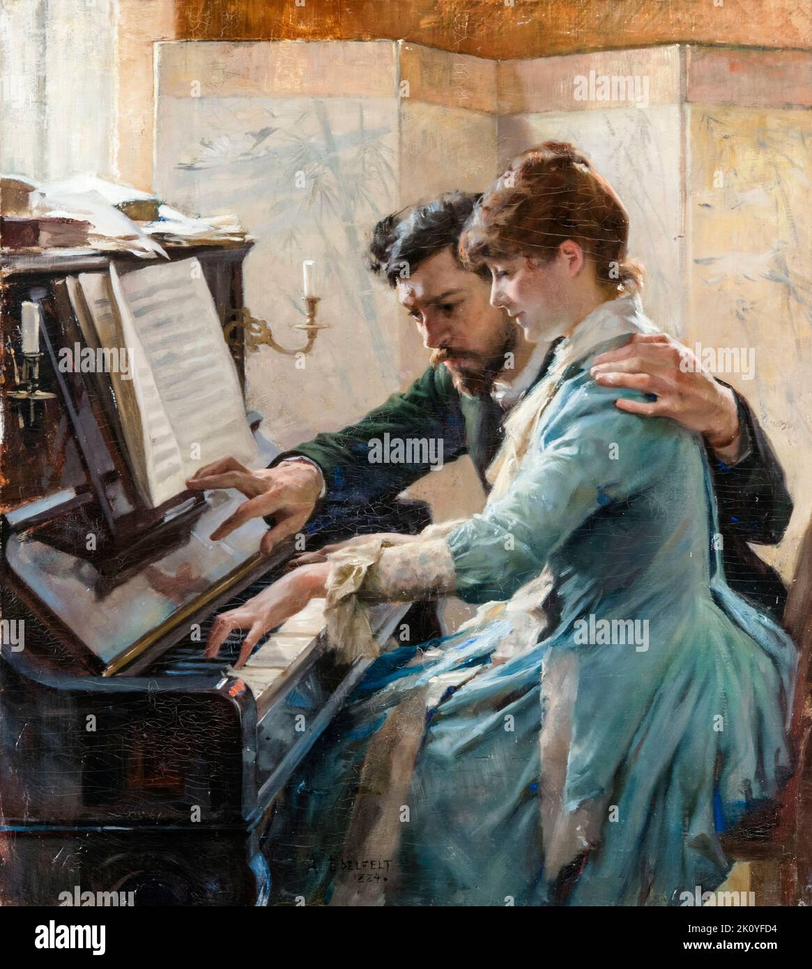 Albert Edelfelt, al piano, dipingendo in olio su tela, 1884 Foto Stock