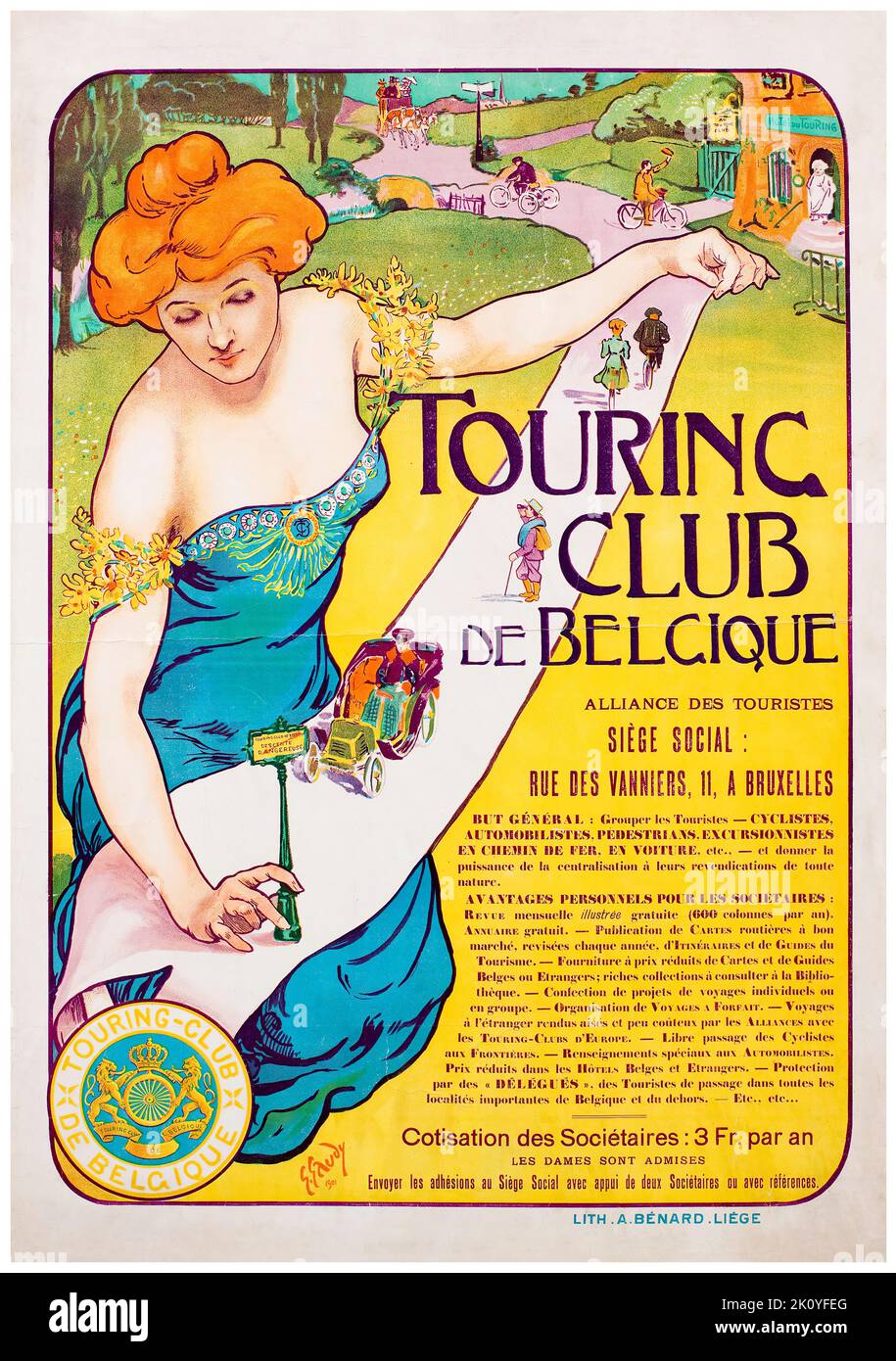 Touring Club de Belgique, poster vintage di Georges Gaudy, 1901 Foto Stock