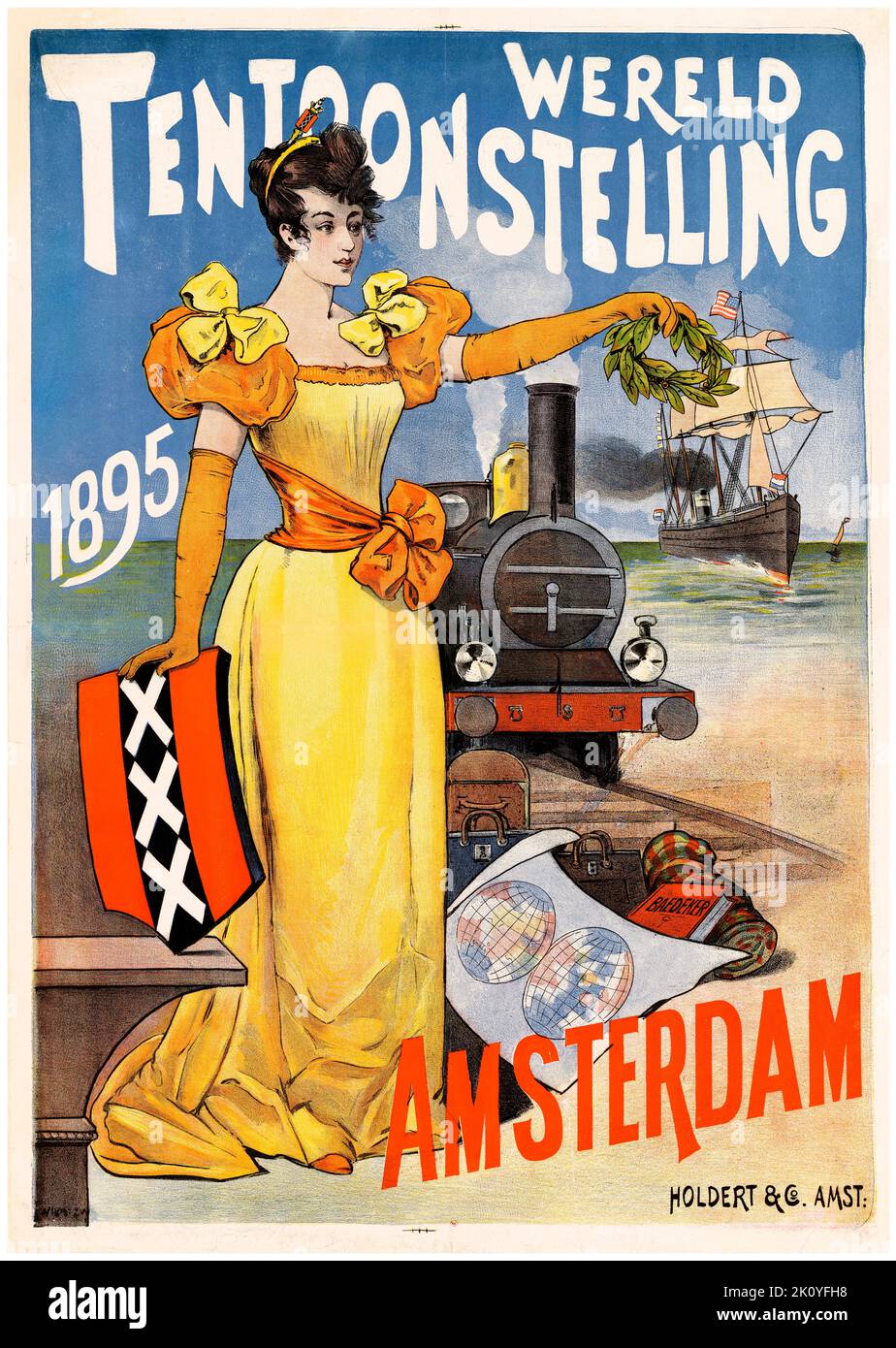 Wereld Tentonnstelling 1895 Amsterdam (esposizione mondiale per l'industria alberghiera e del turismo), poster 1895 Foto Stock