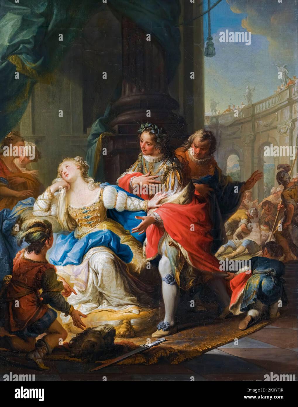 L'imperatrice Gunhilda di Germania accusata di adulterio è vendetta dalla sua pagina, dipingendo in olio su tela di Andrea Casali, prima del 1763 Foto Stock