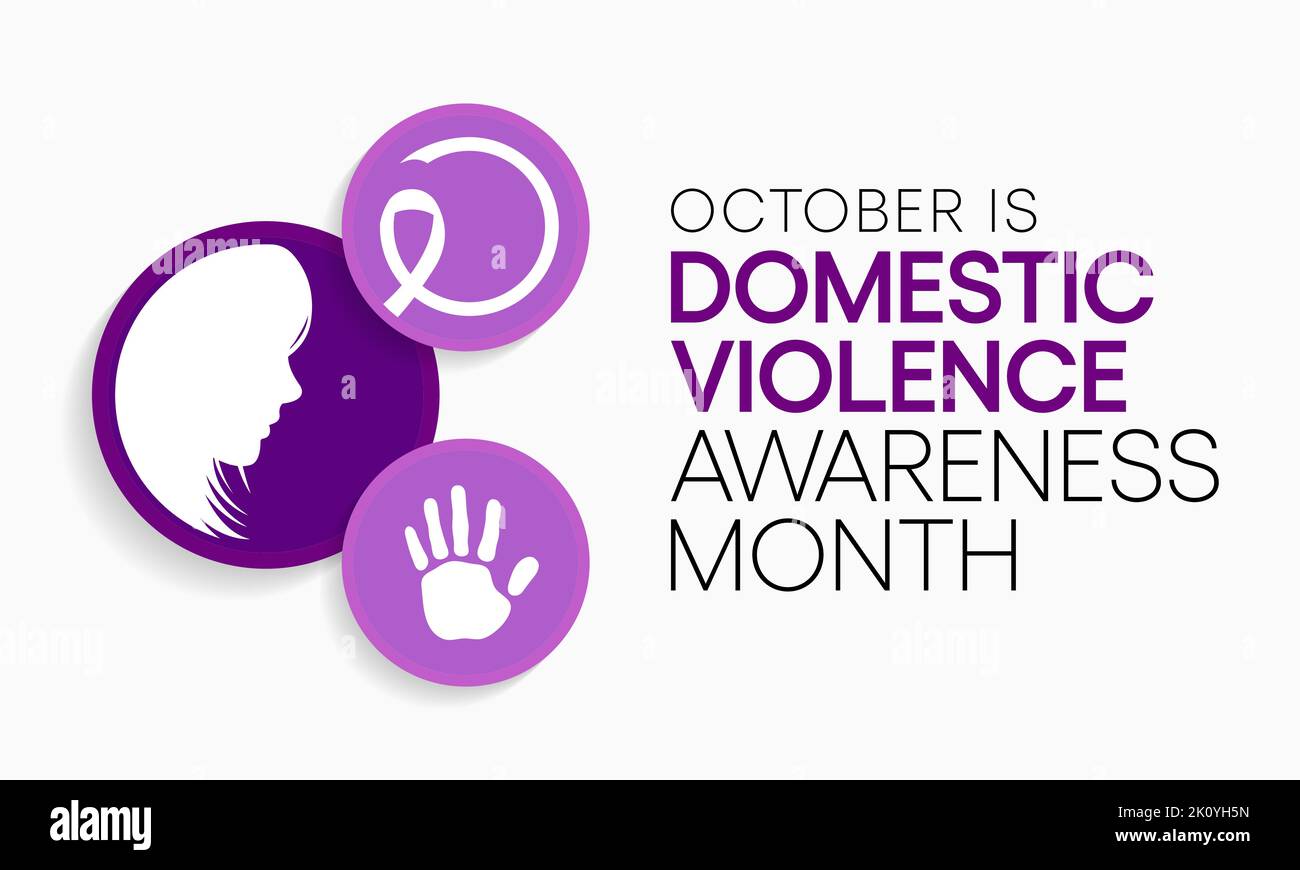 Ogni anno, nel mese di ottobre, si osserva il mese della consapevolezza della violenza domestica (DVAM), per riconoscere i sopravvissuti alla violenza domestica ed essere una voce per le sue vittime. Illustrazione Vettoriale