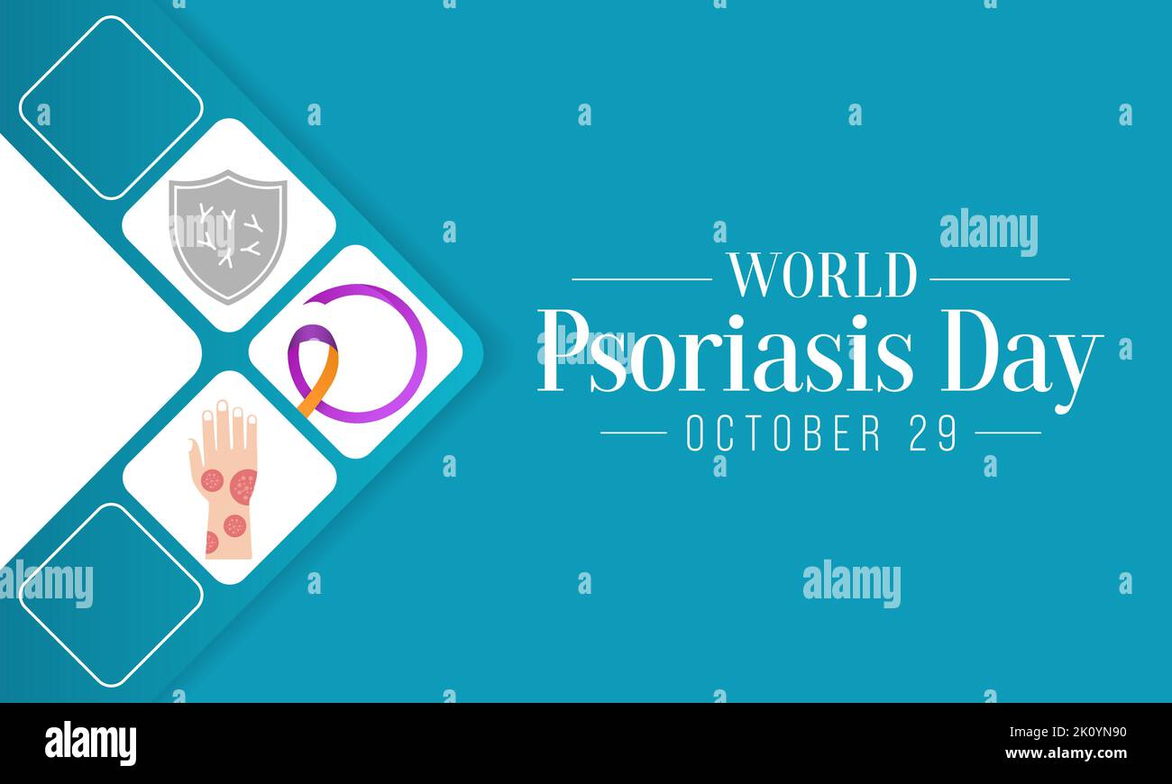 Giornata mondiale della psoriasi si osserva ogni anno il 29 ottobre, è una condizione della pelle che causa macchie rosse, flaky, crosta di pelle Illustrazione Vettoriale