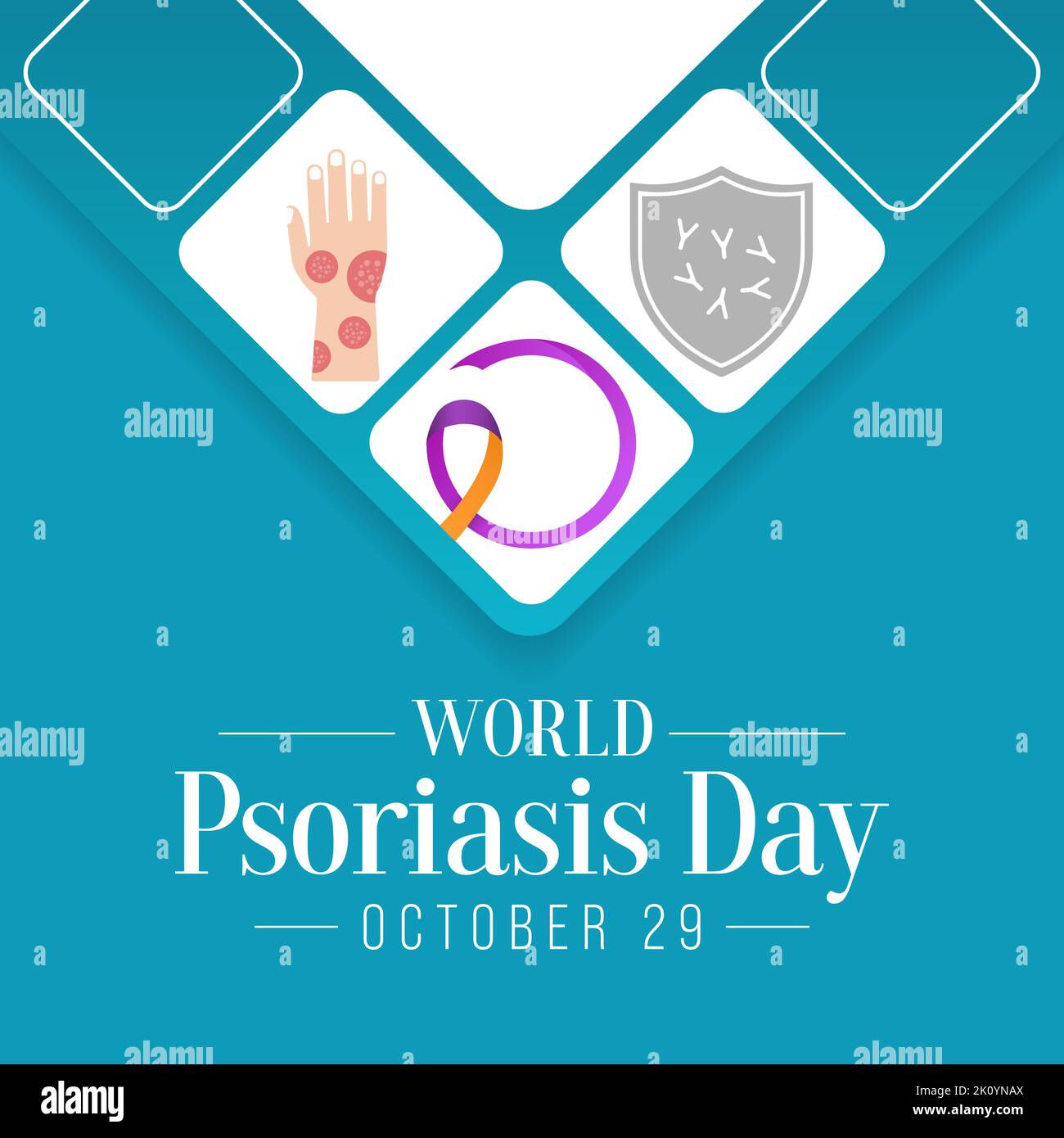 Giornata mondiale della psoriasi si osserva ogni anno il 29 ottobre, è una condizione della pelle che causa macchie rosse, flaky, crosta di pelle Illustrazione Vettoriale