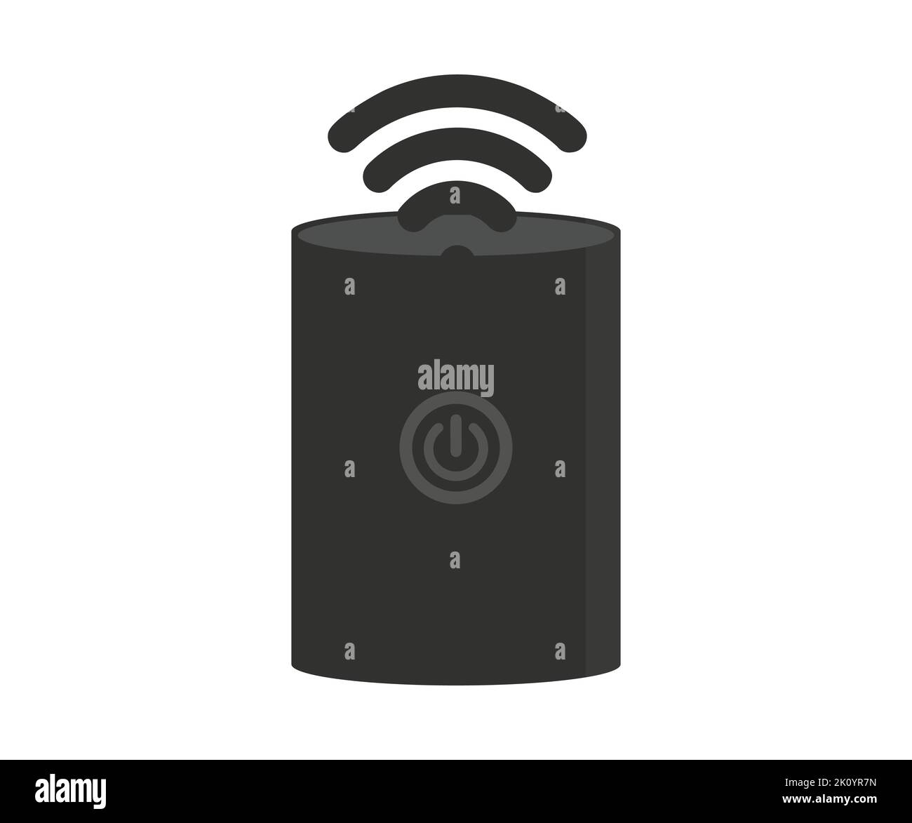 Altoparlante domestico intelligente, dispositivo, design con logo. Smart speaker riporta le notizie, riproduce musica e risponde alle domande. Altoparlante intelligente con controllo vocale vettoriale. Illustrazione Vettoriale