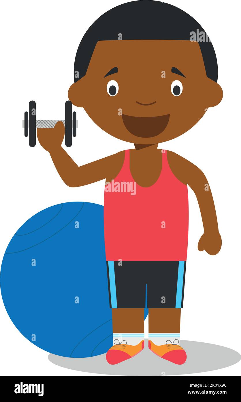 Carino illustrazione vettoriale del cartone animato di un addestratore maschio nero o afroamericano. Illustrazione Vettoriale
