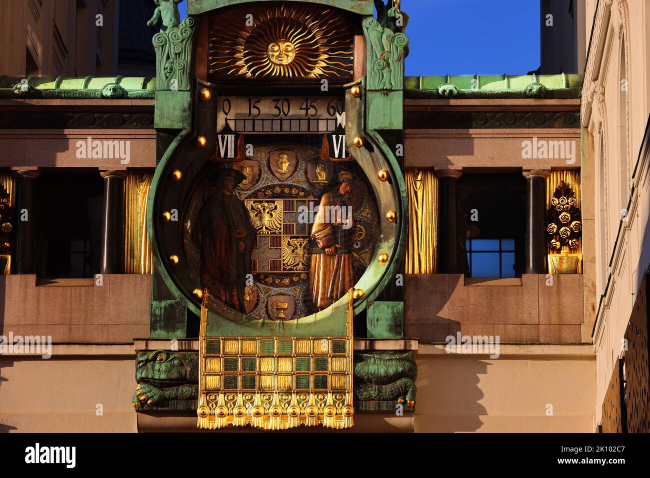 Uhr, Vienna, Architektur in der Innenstadt oder Altstadt von Wien Österreich Foto Stock