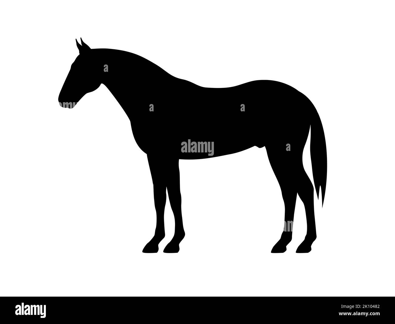 Silhouette di un cavallo. Illustrazione vettoriale del segno nero di silhouette cavallo isolato su bianco. Icona logo vista laterale, profilo. Illustrazione Vettoriale