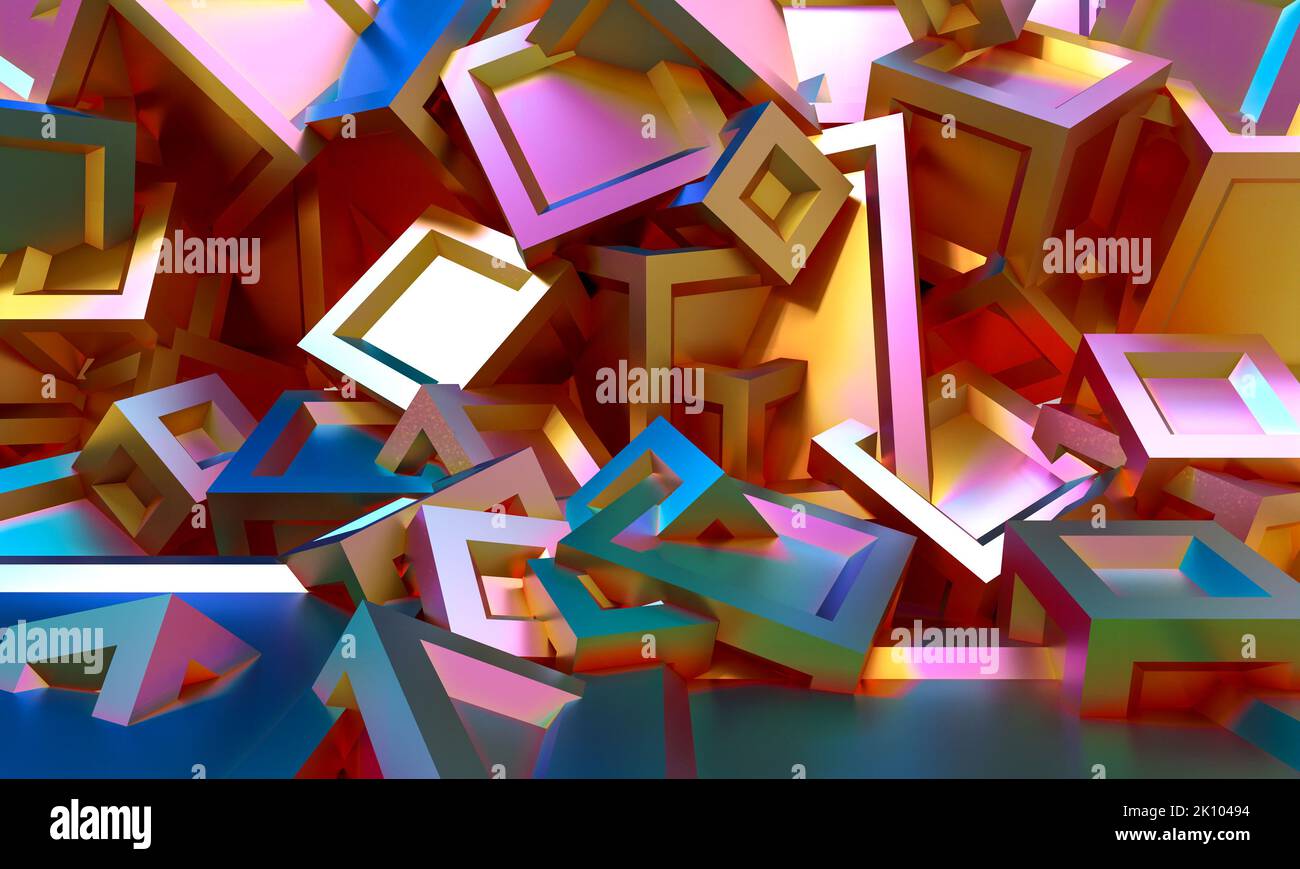 sfondo astratto di forme geometriche interpenetranti iridescenti. rendering 3d Foto Stock