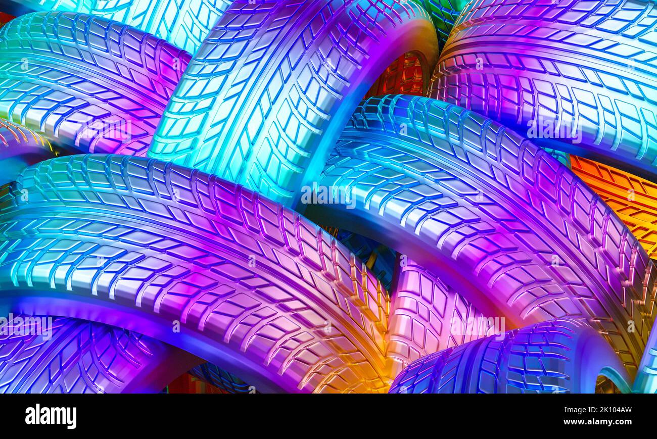 sfondo degli pneumatici iridescenti. rendering 3d Foto Stock
