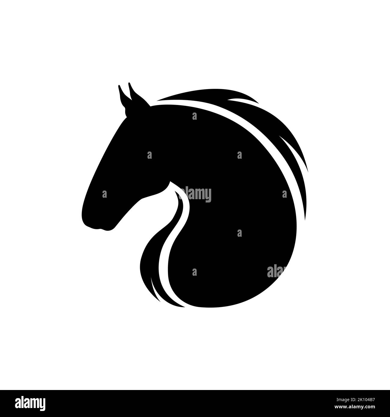 Logo Horse. Illustrazione vettoriale di un'icona nera di testa di cavallo silhouette isolata su uno sfondo bianco. Illustrazione Vettoriale