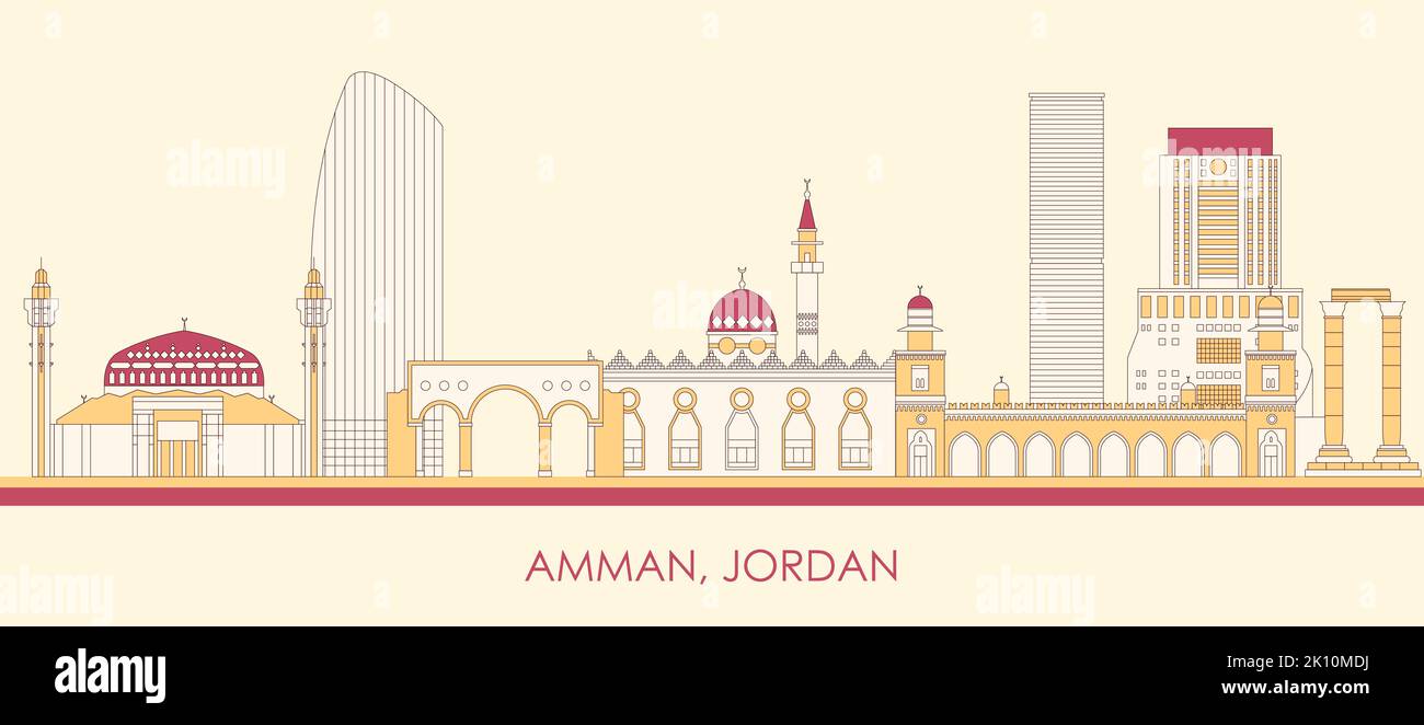 Panorama di Cartoon Skyline della città di Amman, Giordania - illustrazione vettoriale Illustrazione Vettoriale