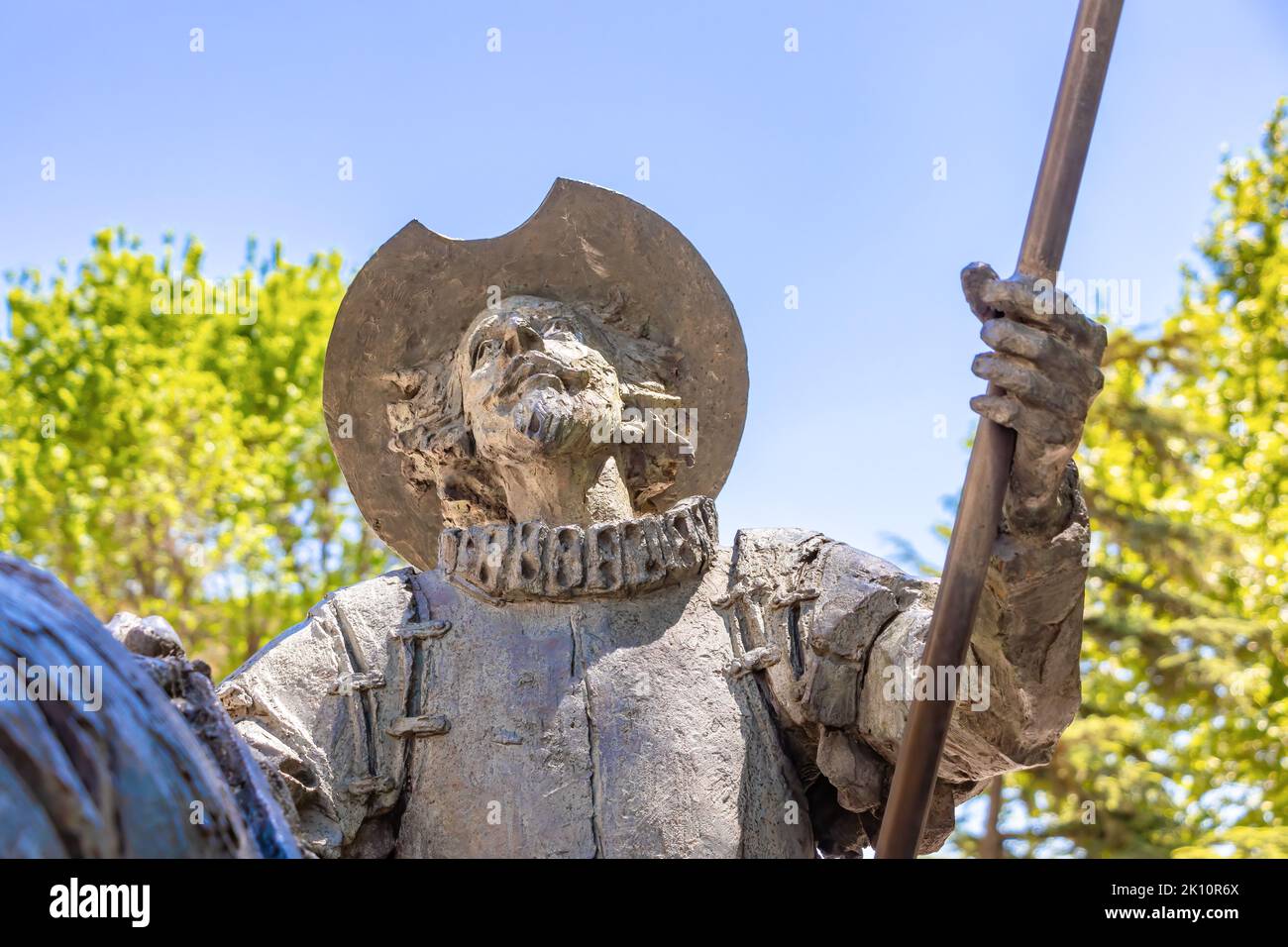 Particolare della testa della statua di Don Chisciotte Foto Stock