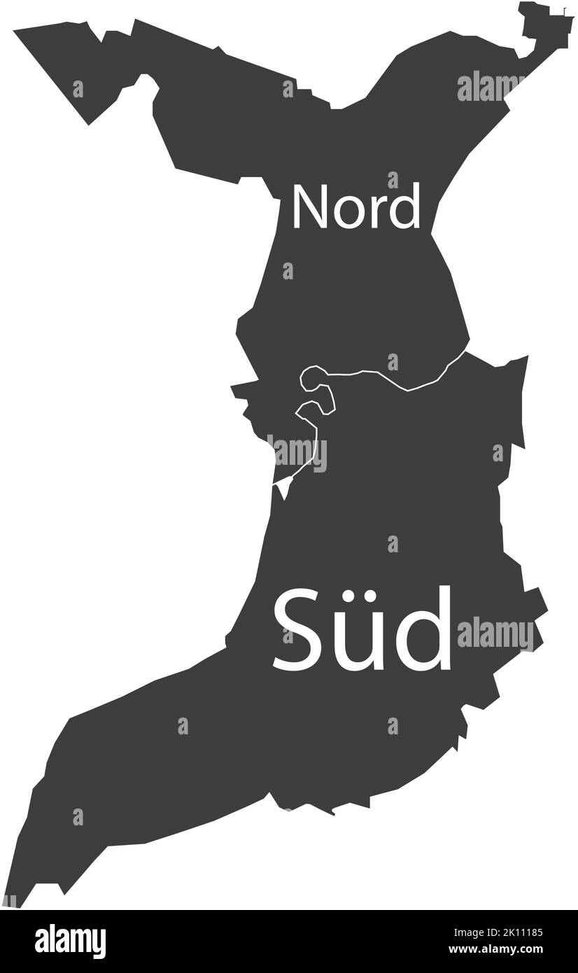 Mappa amministrativa a vettore piatto grigio scuro di BREMERHAVEN, GERMANIA con nomi e linee di confine bianche dei suoi comuni Illustrazione Vettoriale