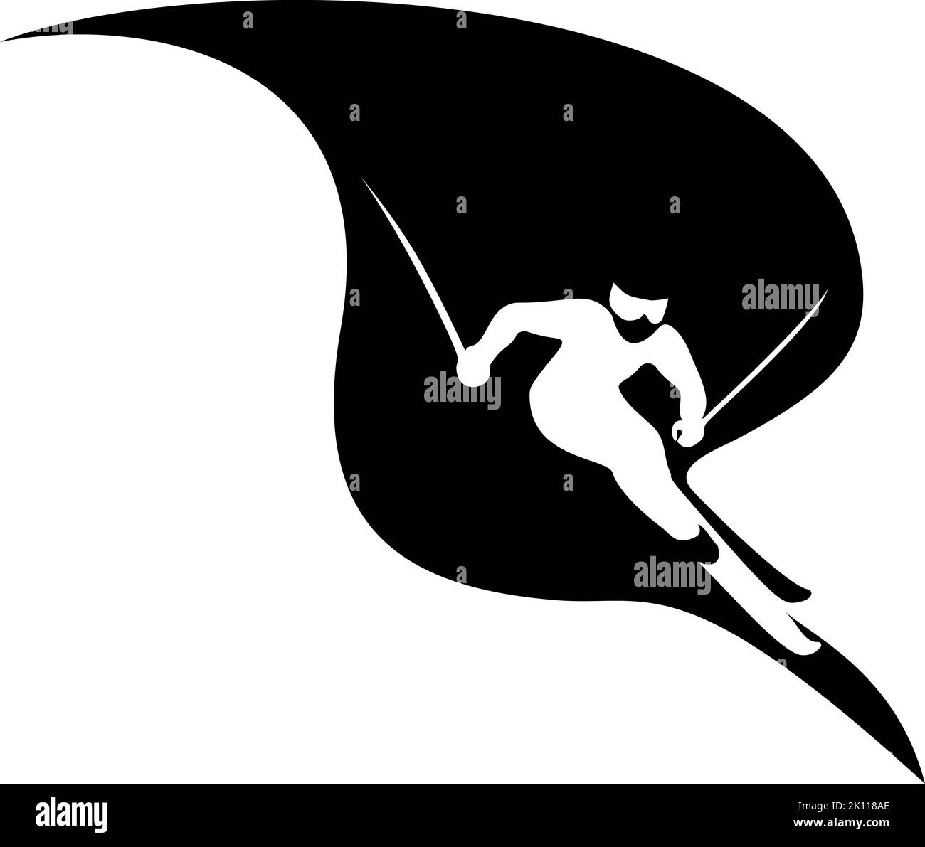 Icona sciatore Nero isolato su sfondo bianco, logo Concept of Ski segno su sfondo trasparente. Illustrazione vettoriale Illustrazione Vettoriale
