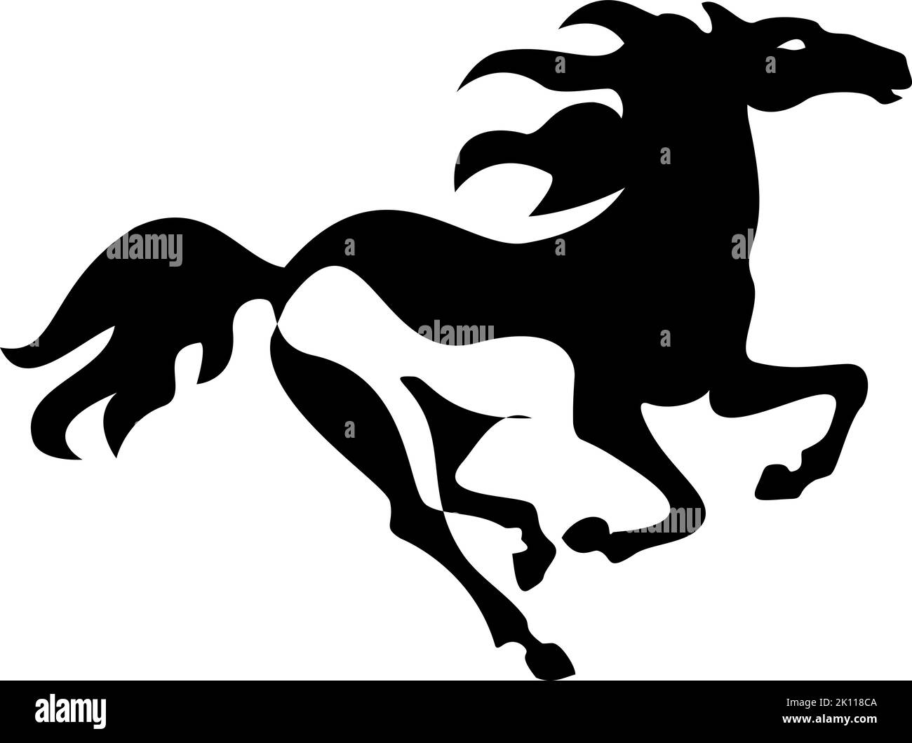 Silhouette di cavallo da galoppo. Icona nera su sfondo bianco. Illustrazione vettoriale Illustrazione Vettoriale