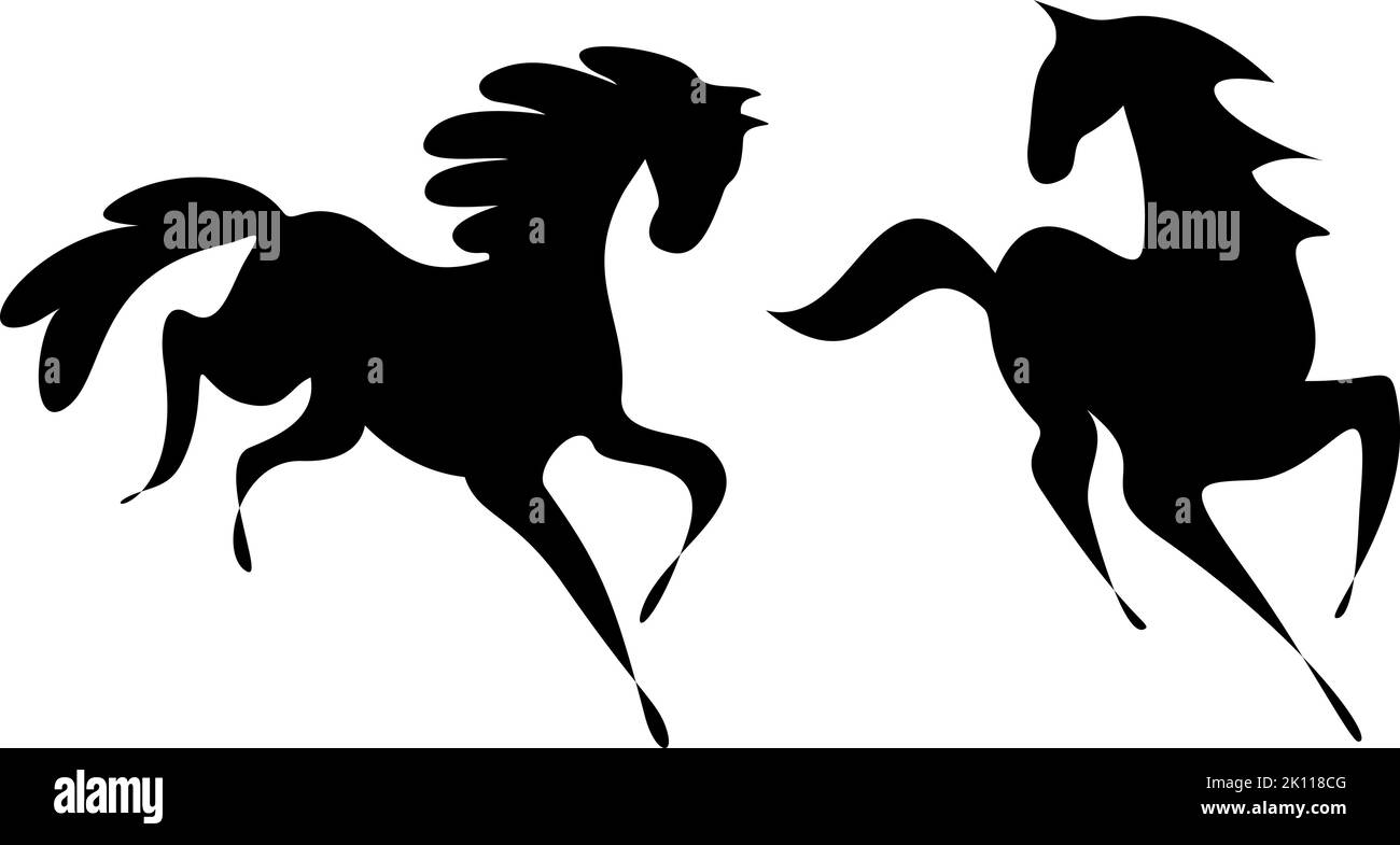 Silhouette di cavalli galoppanti. Icona nera su sfondo bianco. Illustrazione vettoriale Illustrazione Vettoriale