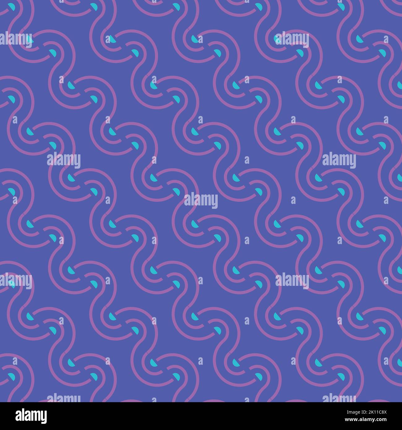 Forme geometriche e linee isolate su uno sfondo quadrato. Tema di colore viola e blu brillante. Stile vintage retrò con motivo senza cuciture Illustrazione Vettoriale