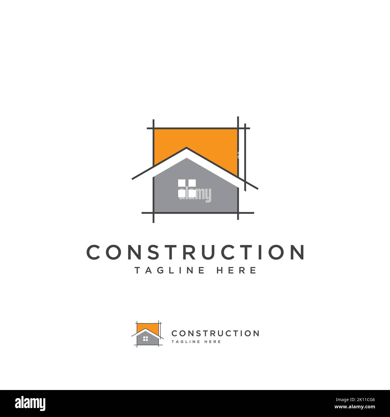 Modello di design con logo Construction. Architetto creativo casa icona vettore Illustrazione Vettoriale