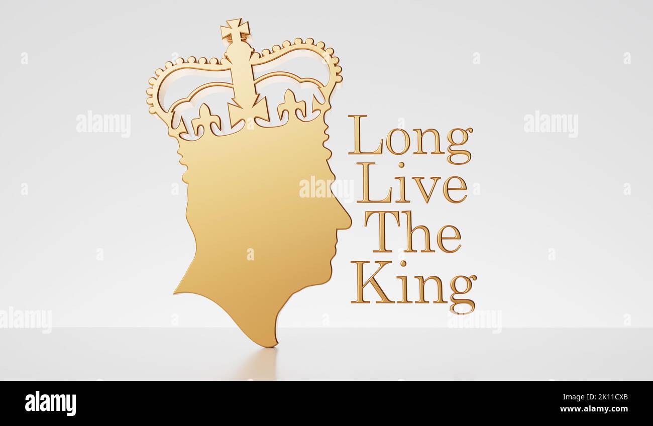 Londra, Regno Unito - Settembre 2022: Profilo laterale di King Charles III. Rendering 3D Foto Stock