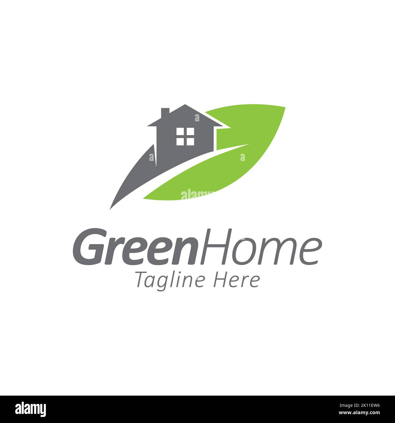 Casa con modello di design logo foglia. Icona concetto casa verde Illustrazione Vettoriale