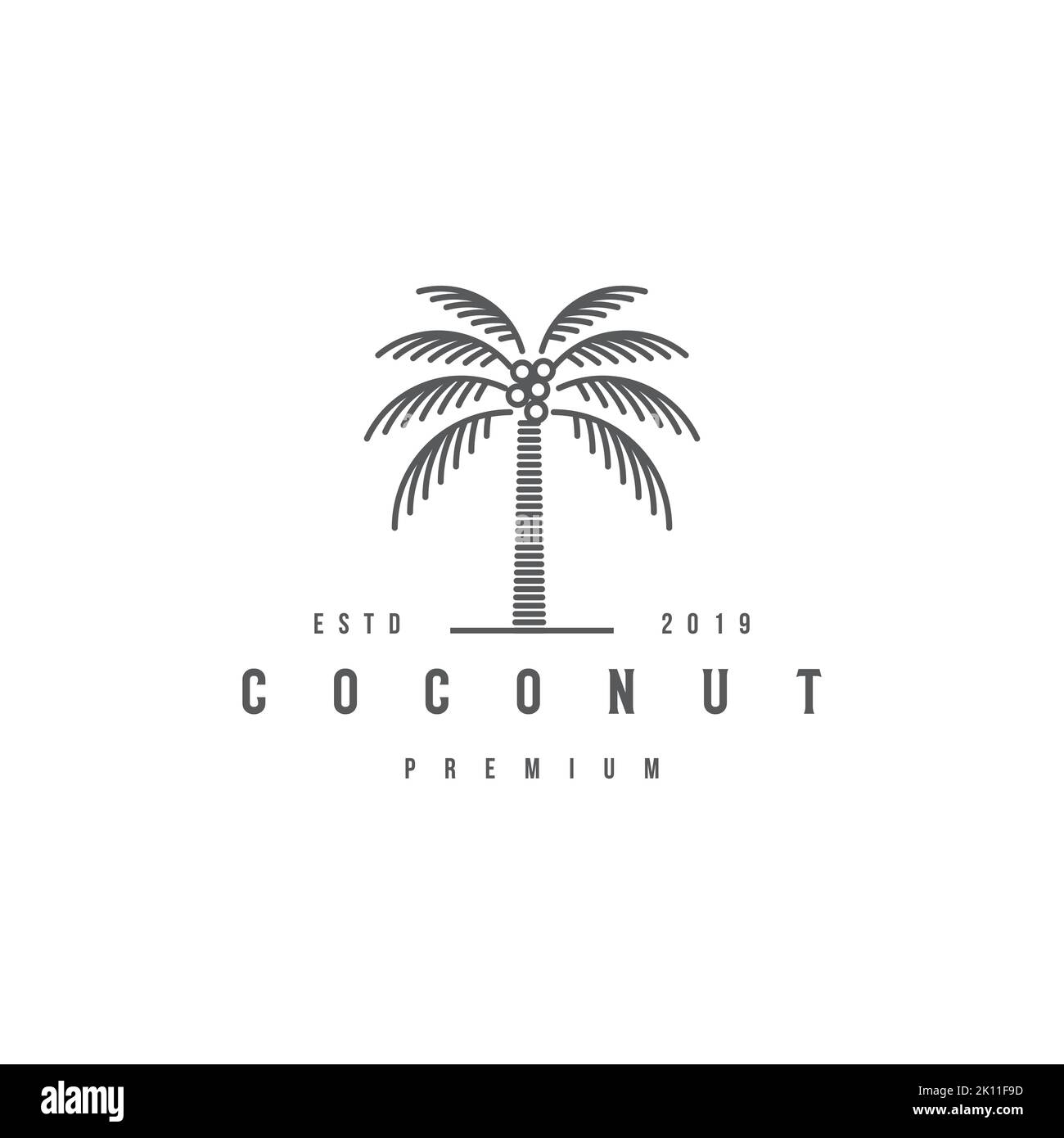 modello premium di design con logo coconut tree. Icona di Palm tree Illustrazione Vettoriale