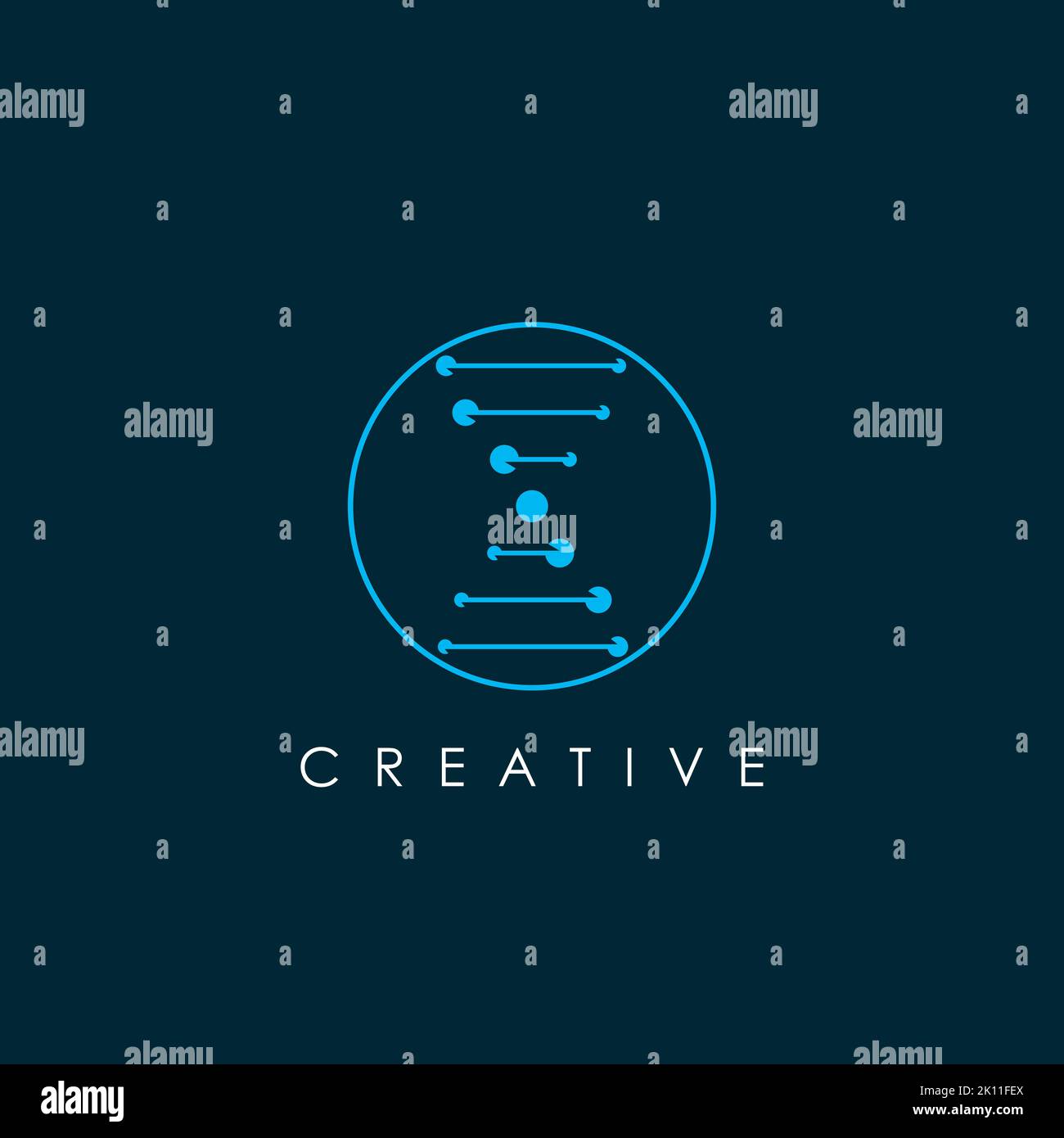 Modello di disegno del logo del simbolo del DNA. Icona genetica nel vettore circolare Illustrazione Vettoriale