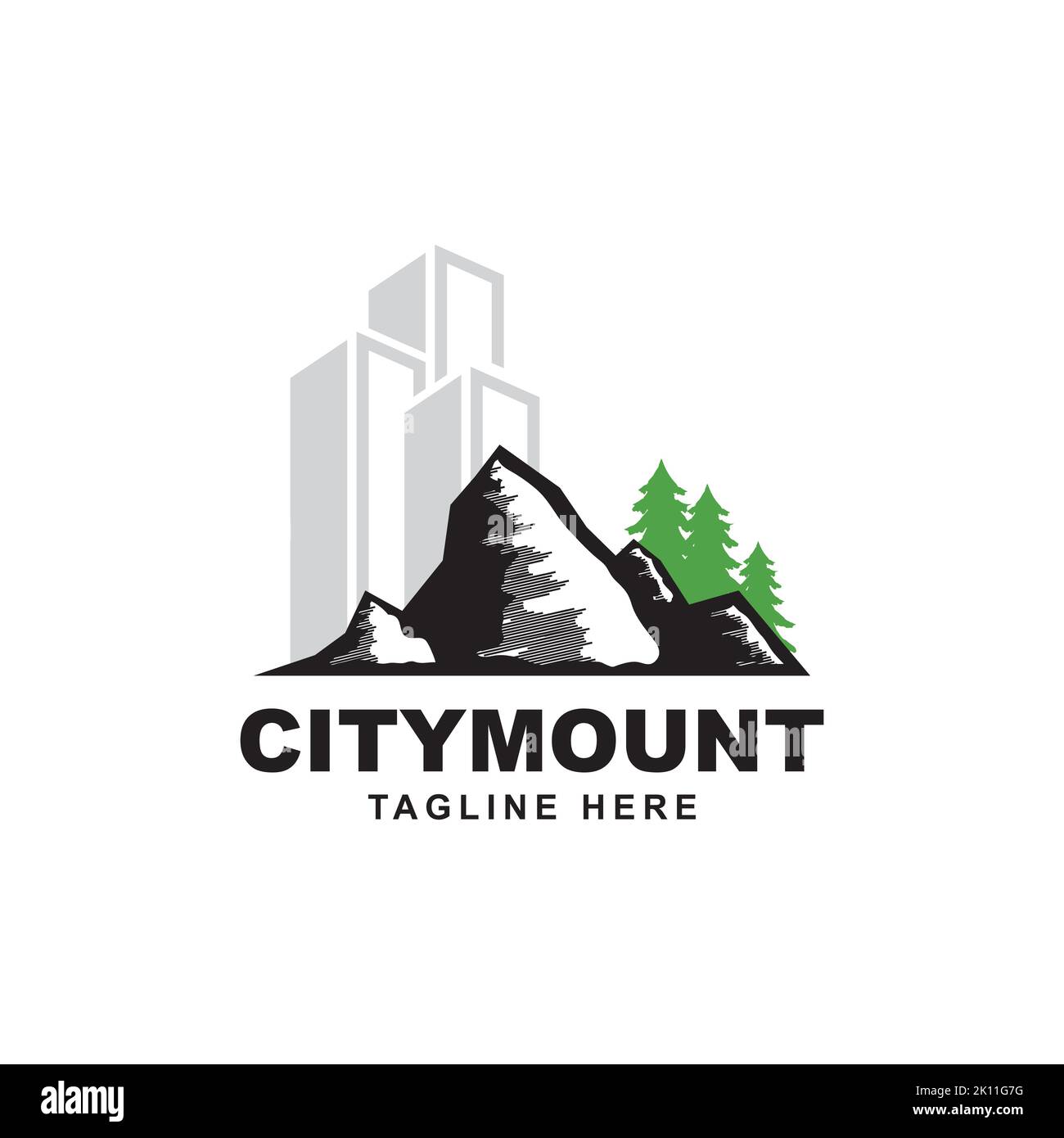 edificio con logo simbolo di montagna Illustrazione Vettoriale