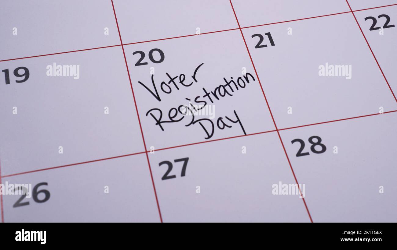 Promemoria del calendario per il National Voter Registration Day il 20 settembre 2022 negli Stati Uniti. Foto Stock