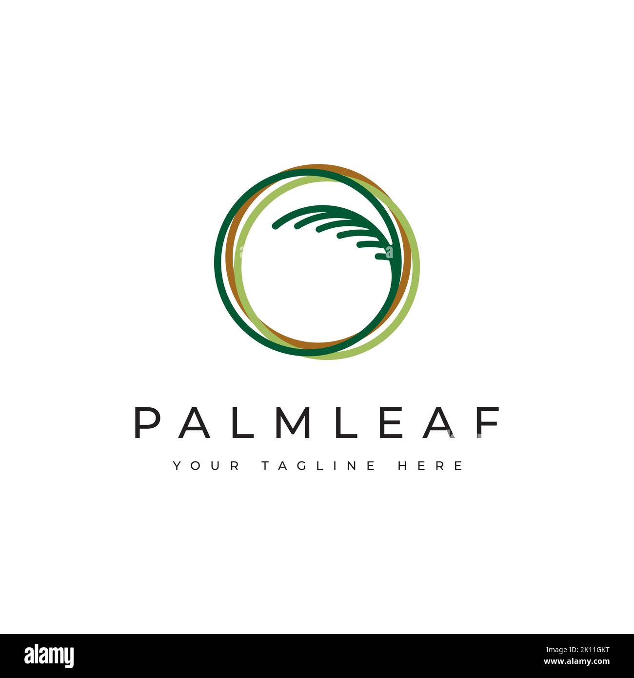 Modello vettoriale di disegno del logo dell'albero di cocco. Icona Palm tree Illustrazione Vettoriale