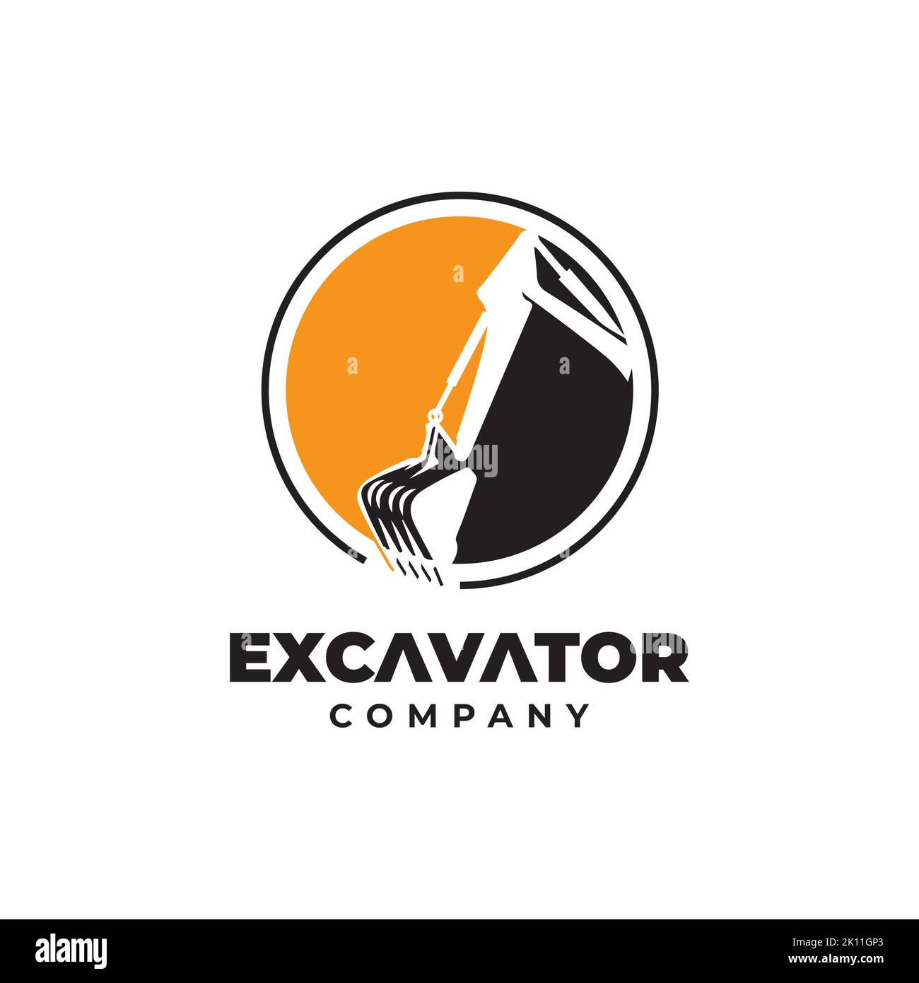 modello di design logo icona escavatore. simbolo di costruzione per azienda in movimento Illustrazione Vettoriale