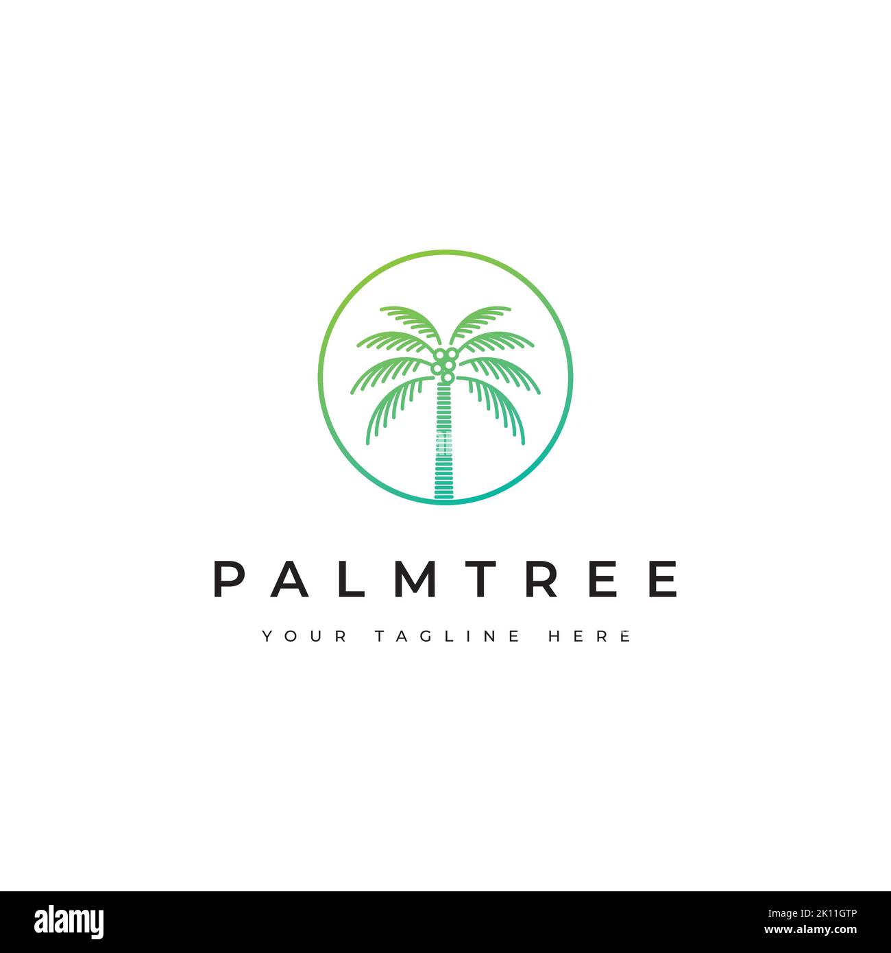 Modello vettoriale di disegno del logo dell'albero di cocco. Icona Palm tree Illustrazione Vettoriale