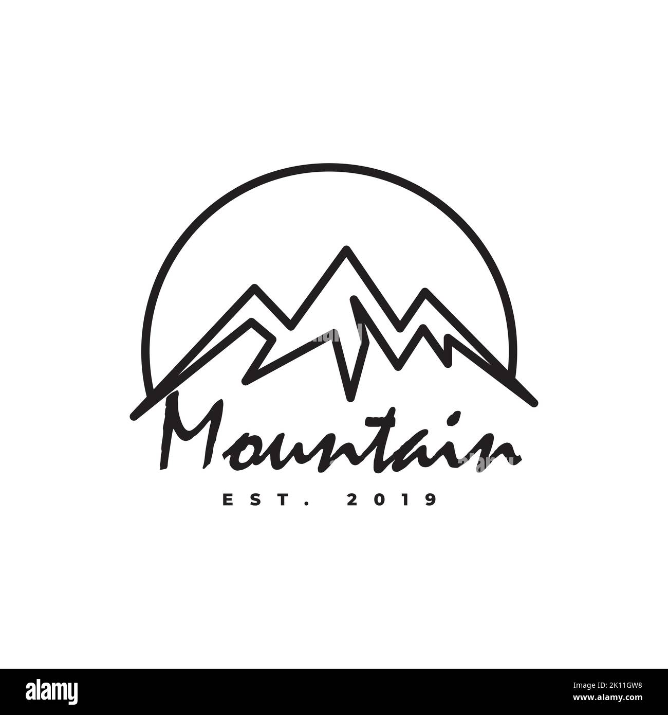 Collina di montagna con illustrazione di sole. Modello con logo Desert. Illustrazione Vettoriale