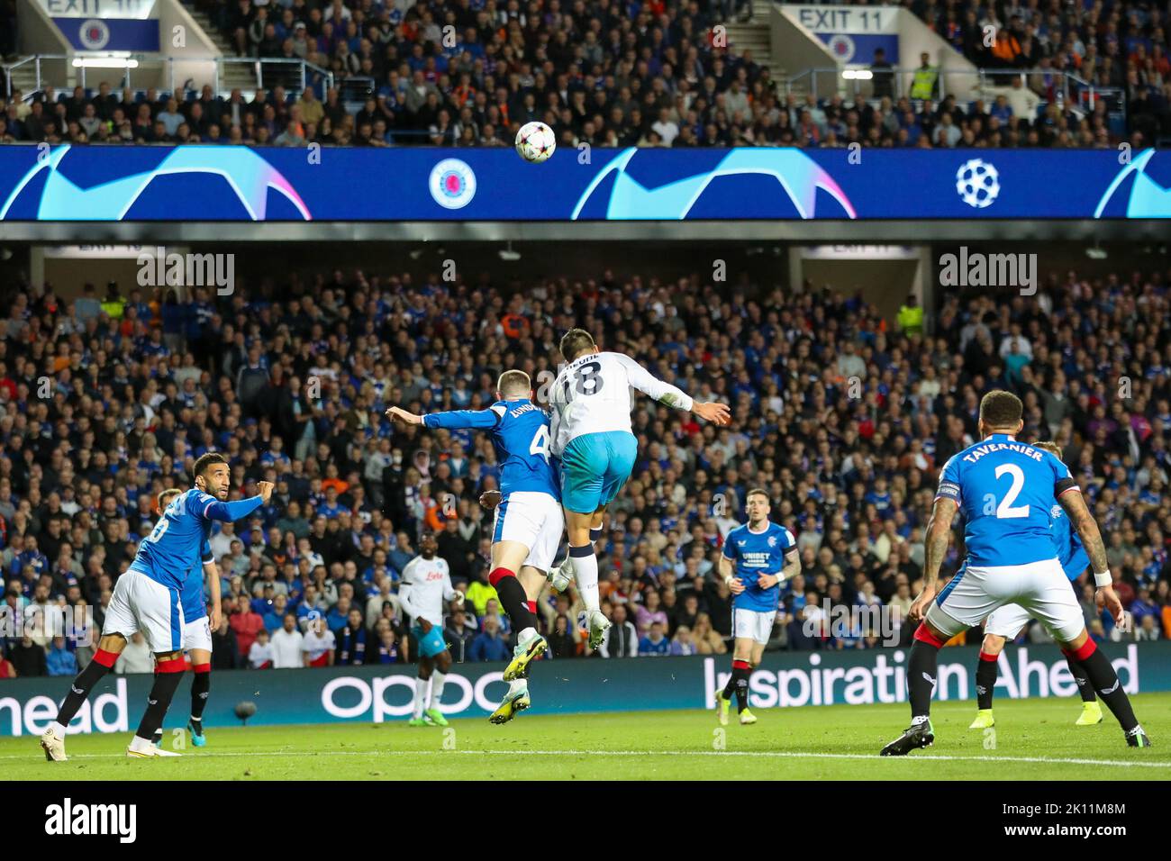 Glasgow, Regno Unito. 14th Set, 2022. Il Rangers FC ha suonato il FC Napoli allo stadio Ibrox di Rangers, Glasgow, Scozia, Regno Unito, nella "Champions League Group Stage". L'arbitro della partita era di Antonio Maten Lahoz, spagnolo. Credit: Findlay/Alamy Live News Foto Stock