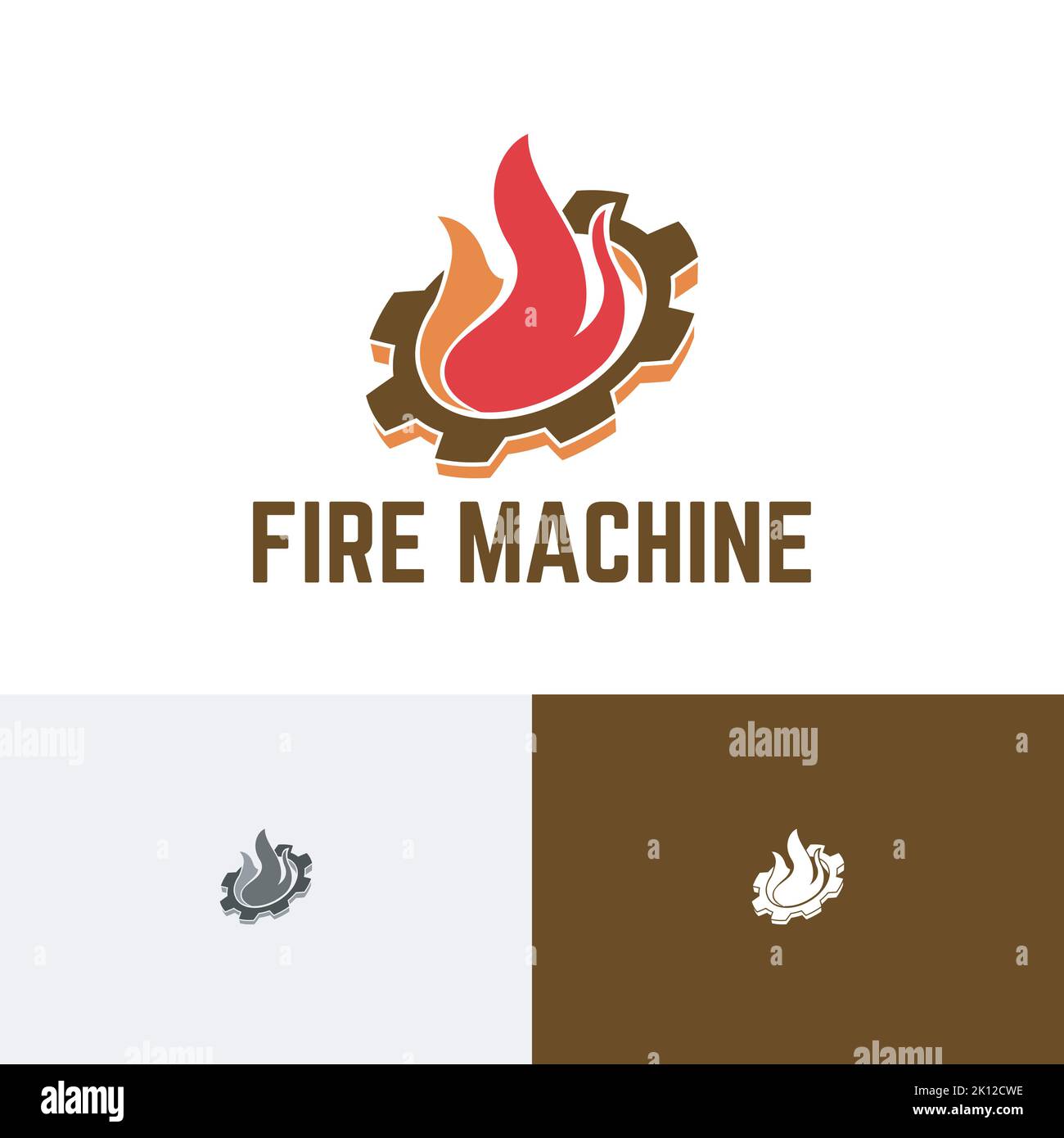 Logo Fire Machine Gear Flame Factory Industry Illustrazione Vettoriale