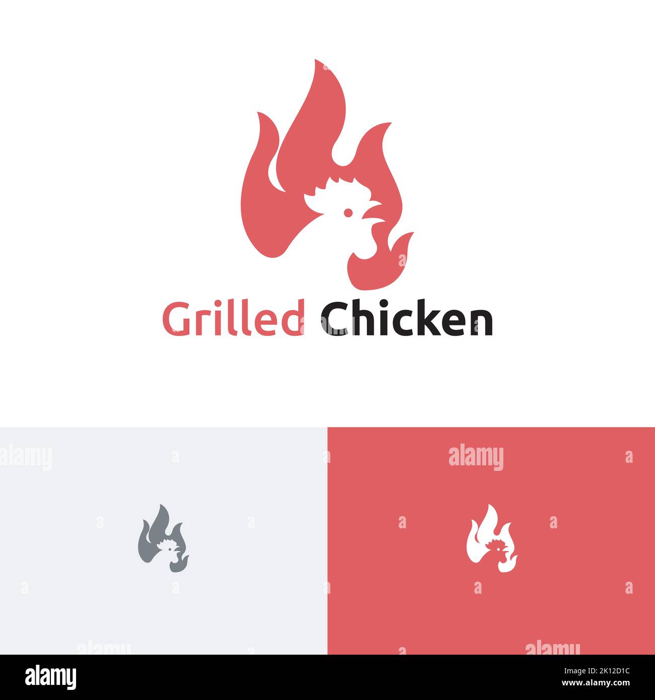 Logo Food negative Space del ristorante con pollo alla griglia Illustrazione Vettoriale