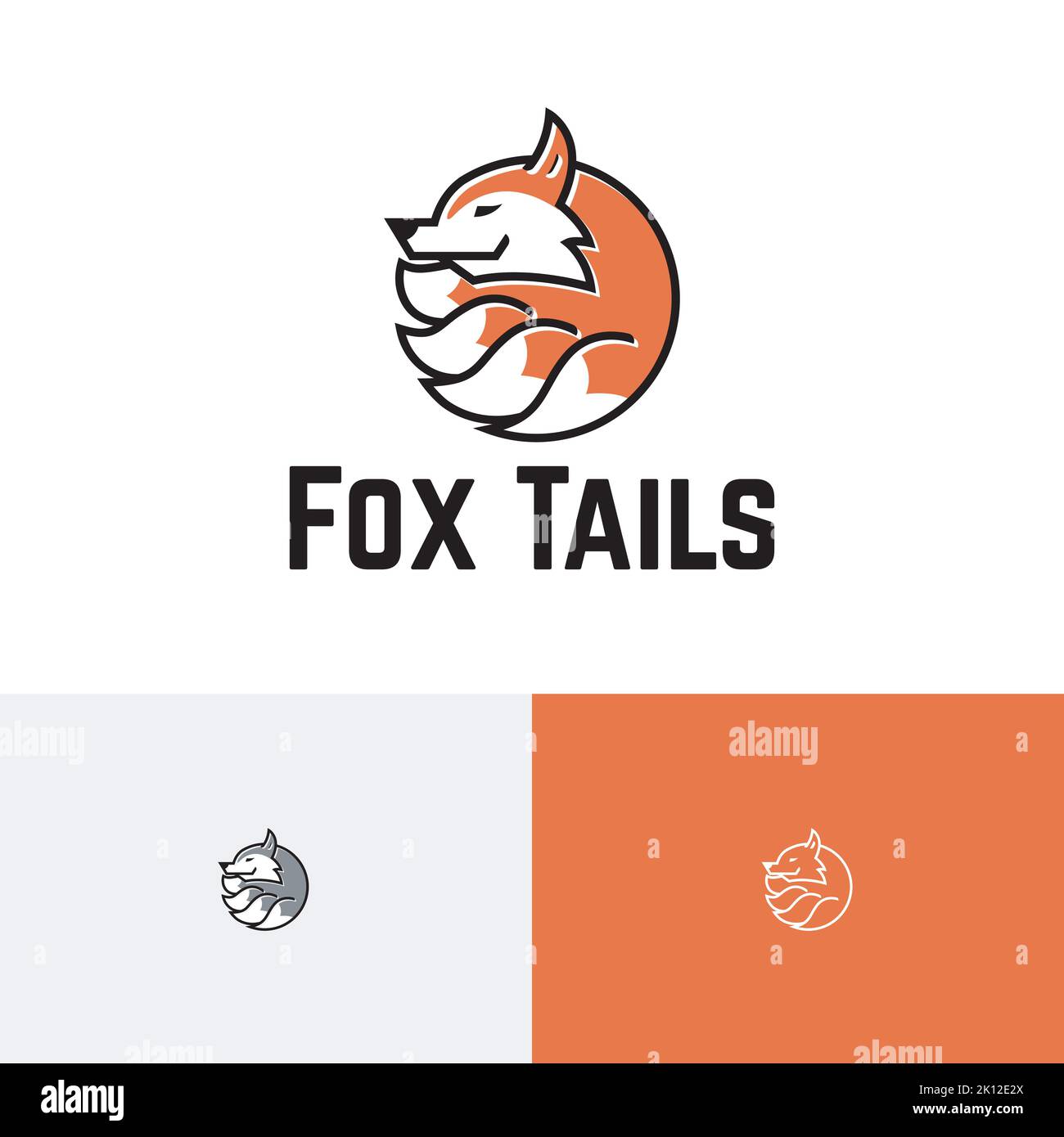 Fox Tails Cute Legendary Animal Wildlife Logo Illustrazione Vettoriale