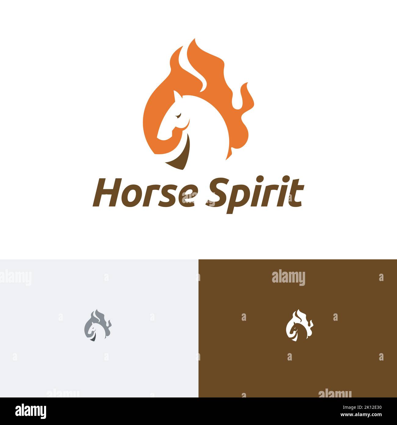 Logo Horse Spirit Burn Fire Flame negative Space Illustrazione Vettoriale