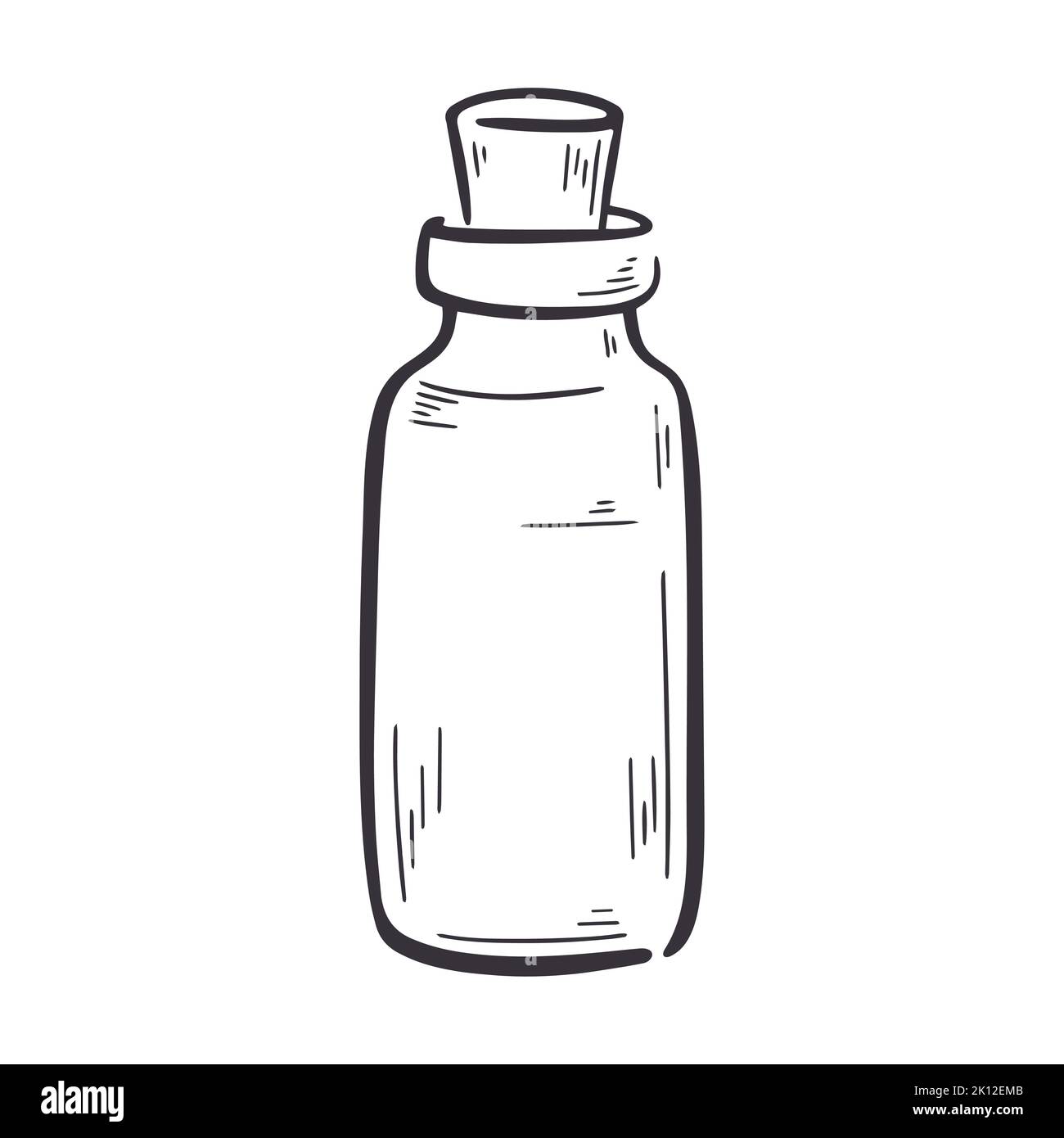 Vecchia bottiglia d'annata con sughero inciso a mano Illustrazione Vettoriale