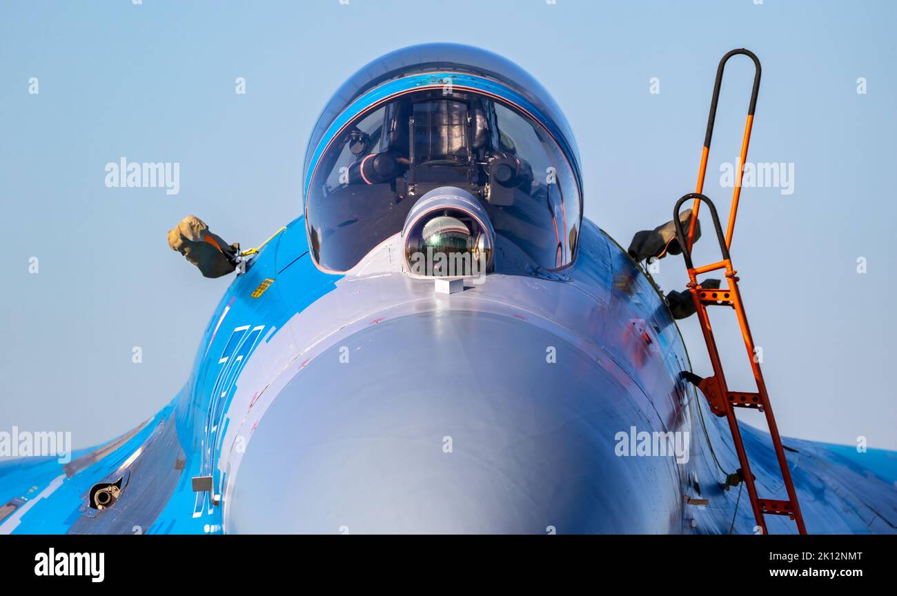 Ukrainian Air Force Sukhoi su-27 aereo da combattimento Flanker su Kleine-Brogel Airbase. Belgio - 14 settembre 2019. Foto Stock