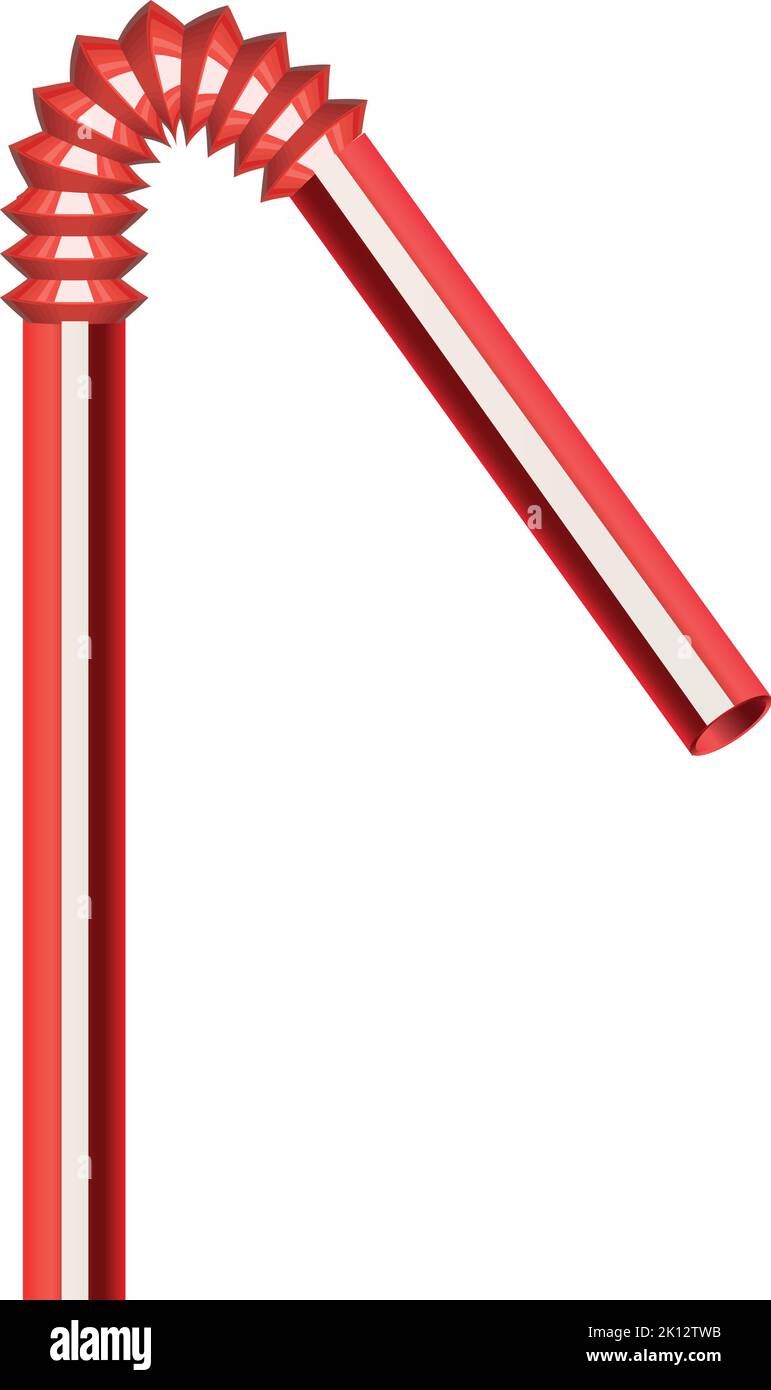 Paglia di plastica. Bere bendy tubo a strisce rosse Illustrazione Vettoriale