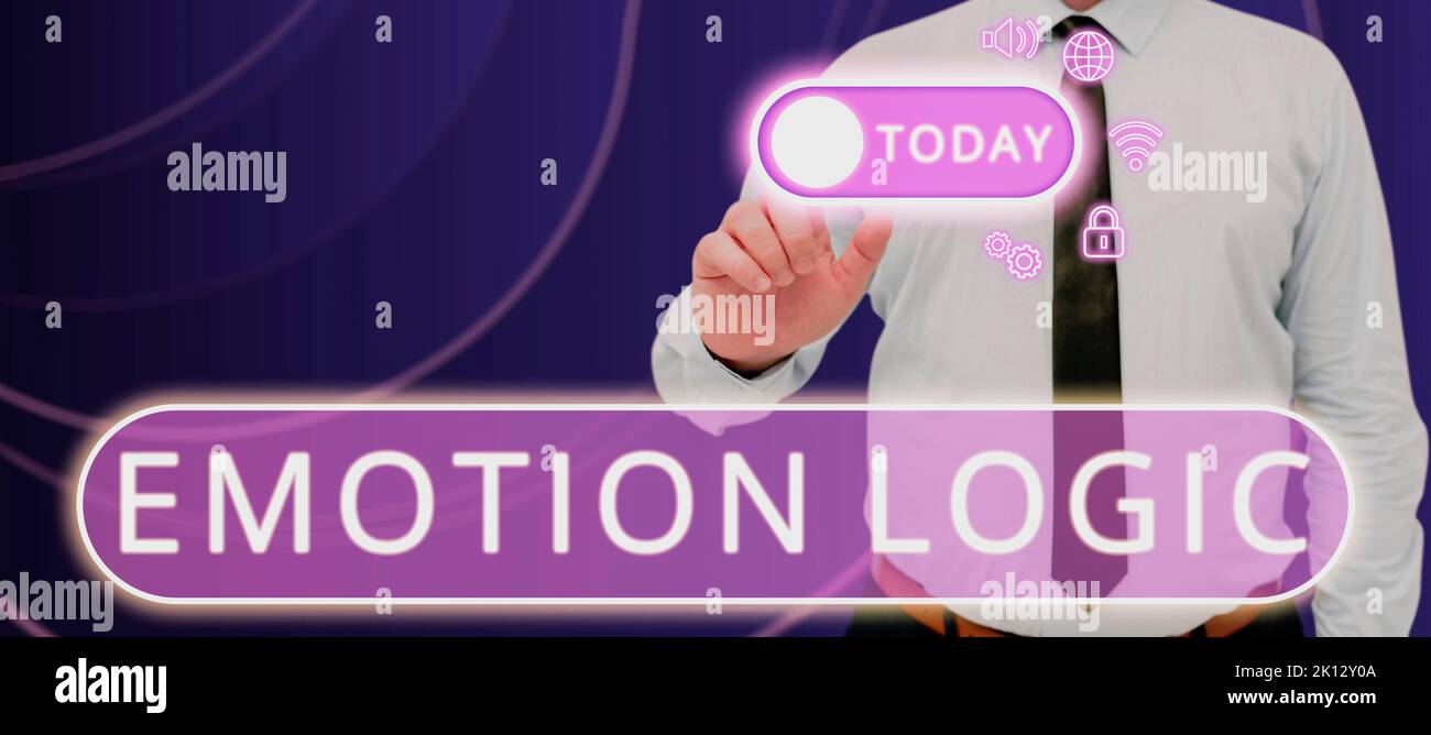 Visualizzazione concettuale logica emotiva. Parola scritta su cuore o anima cerebrale o confusione intelligenza equilibrio uguale Foto Stock