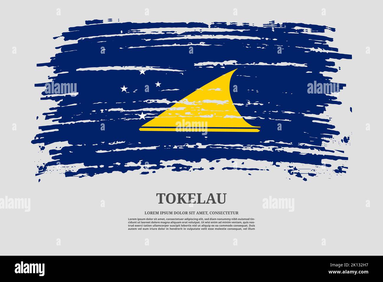 Flag Tokelau con effetto pennello e poster di testo informativo, sfondo vettoriale Illustrazione Vettoriale
